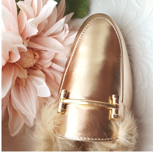 Rose Gold Faux Fur Trimmed Mule - Picture 5 of 8